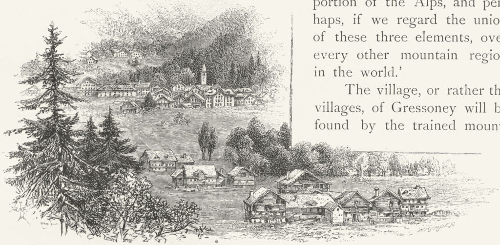 SWITZERLAND. Gressoney St Jean 1891 old antique vintage print picture